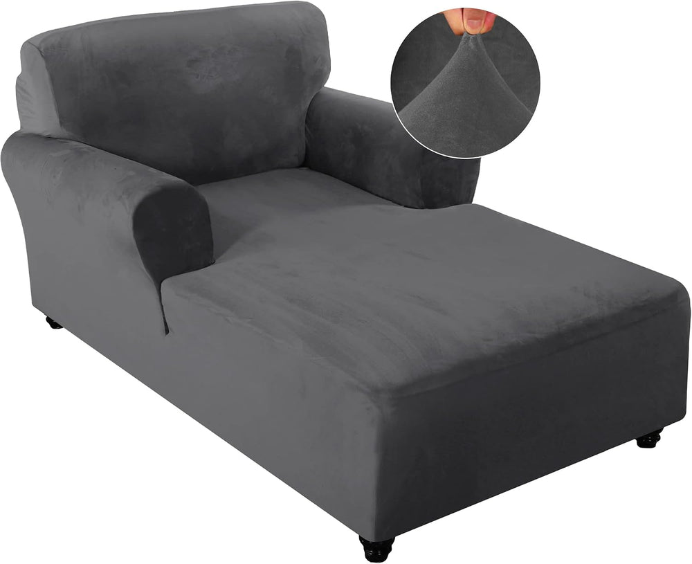 FantasDecor Velvet Chaise Lounge Cover Stretch Double Arm Chair Slipcover for...