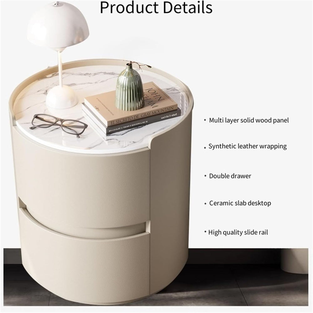 Modern Round Nightstand with 2 Drawers Wooden Bedside Table Minimalist Night ...