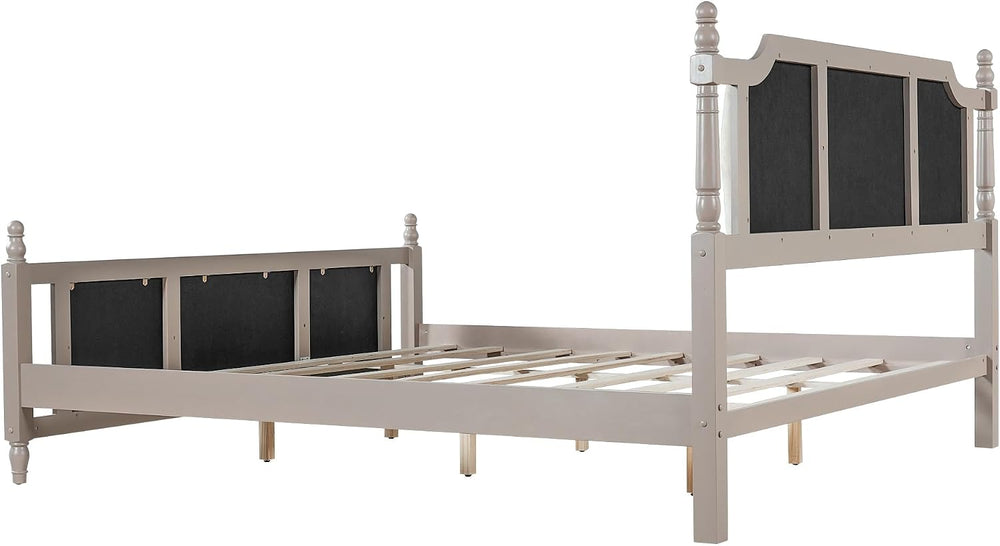 Peanu King Size Upholstered Platform Bed, Tufted Velvet Headboard, Solid Wood...