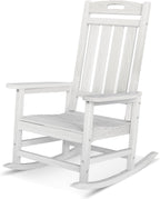 Outdoor Rocking Chair, High Back HDPE Patio Chair, All Weather Rocker Porch Chair, Lawn Chair for Deck, Porch, Backyard, Garden and Indoor, White