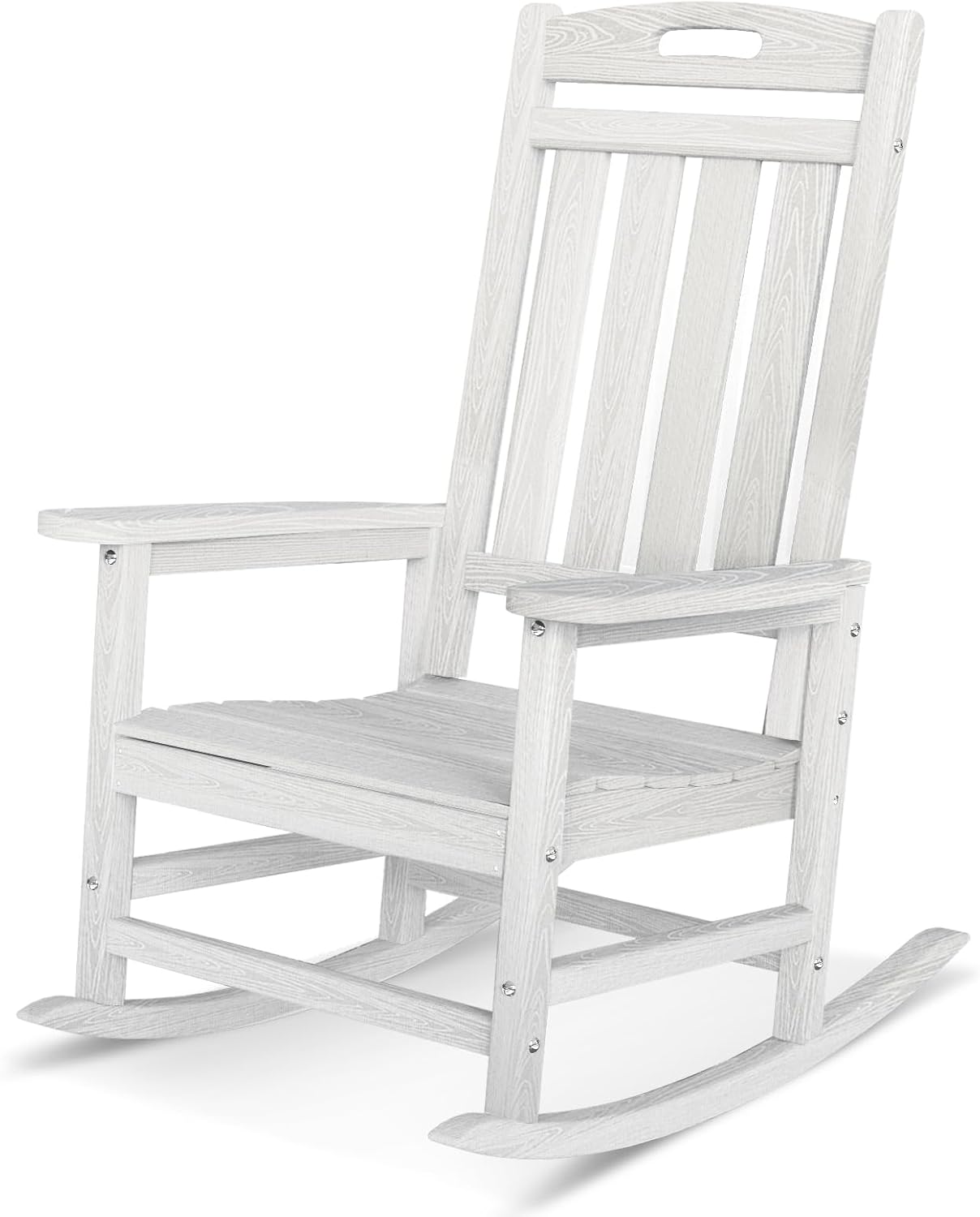 Outdoor Rocking Chair, High Back HDPE Patio Chair, All Weather Rocker Porch Chair, Lawn Chair for Deck, Porch, Backyard, Garden and Indoor, White