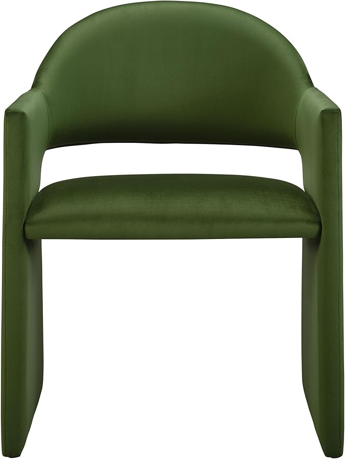 Modway Talia Performance Velvet Dining Armchair in Moss Green - Modern Curved Dining Chair with Open-Back - Stain-Resistant Velvet Barrel Chair - Living Room Accent Chair with Arms