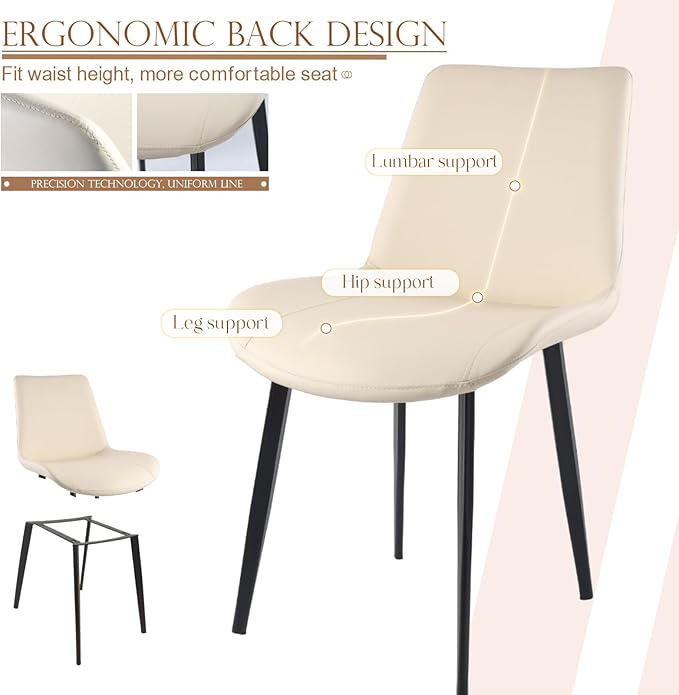 Dining Chairs, Modern PU Leather Dining Room Chair with Sturdy Metal Legs, Upholstered Seat Dinner Chairs Accent Side Chairs for Indoor Kitchen Living Room (Beige, Set of 8)