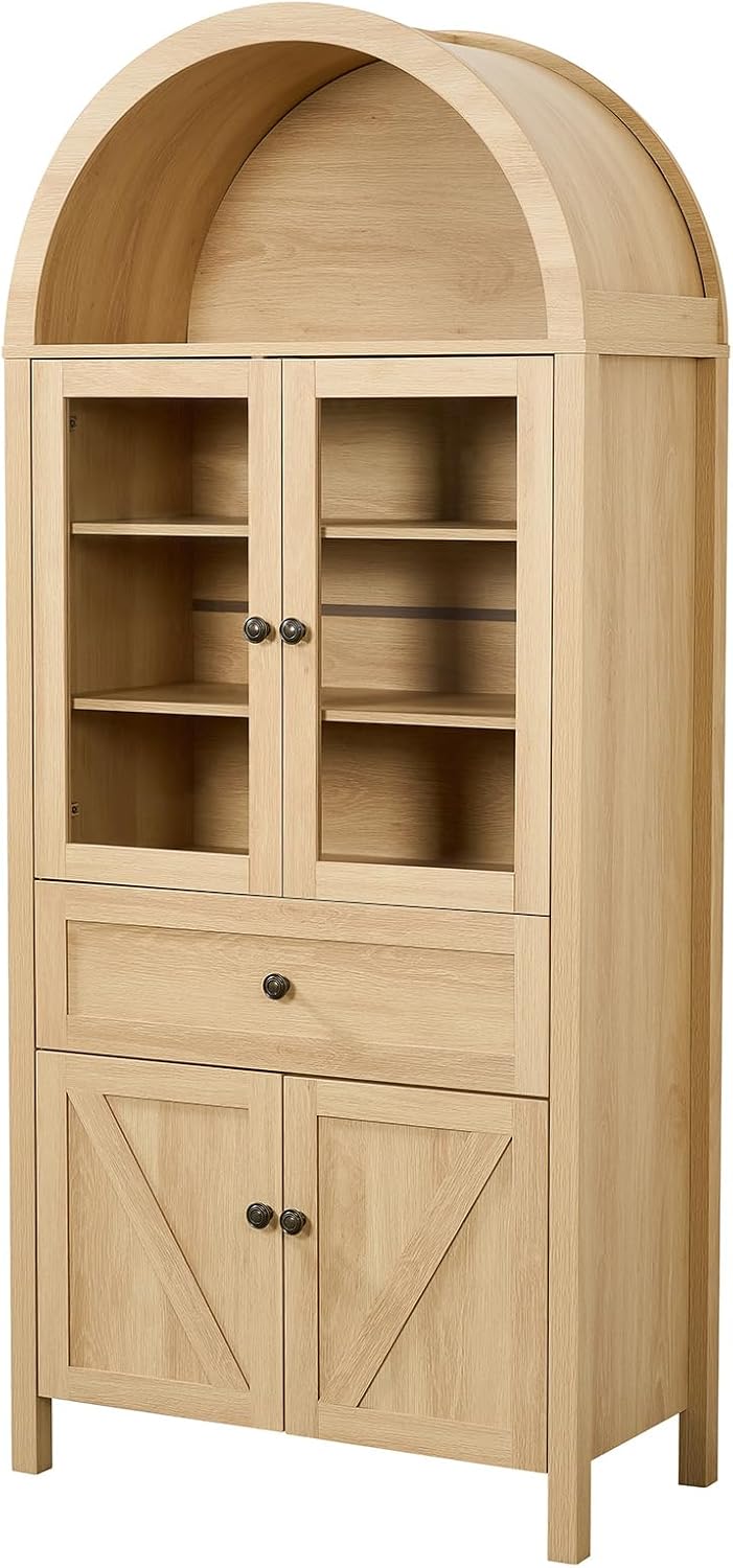 71.65"Tall Arched Kitchen Pantry Cabinet with Large Drawer, Farmhouse Ki...