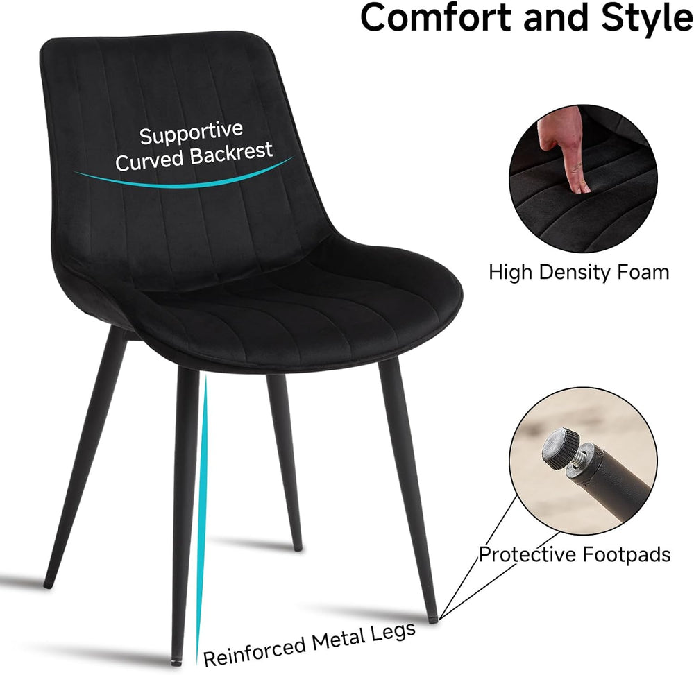 Velvet Dining Chairs Set of 4, Black Modern Upholstered Armless Kitchen Chair...