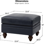 HULALA HOME Genuine Leather Ottoman Coffee Table, Ottoman Foot Rest for Living Room, Navy