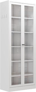 72 Inch White Metal Pantry Cabinet, Freestanding Kitchen Storage with 5 Adjustable Shelves, Heavy Duty Organizer for Kitchen, Pantry, Bathroom or Utility Room