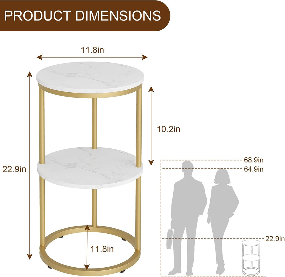 C Shaped end Table,2 Tier Wood Round Side Table for Couch,Small Sofa Table wi...
