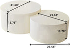 Nesting Coffee Table Set of 2, Modern Drum Side Table End Table, Wave Stripe Round Coffee Table for Living Room, Bedroom, Beige-02