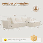 Modular Sectional Sofa, 108" L-Shaped Boneless Couch with Deep Seat, Corduroy Cloud Couch for Living Room, Bedroom, No Assembly Required, Ship in a Box, Checkered Beige