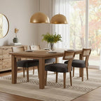 Rattan Dining Chairs Set of 4, Modern Fabric Upholstered Kitchen Chairs, Wooden Dining Room Chair Farmhouse Dinner Chair, Charcoal