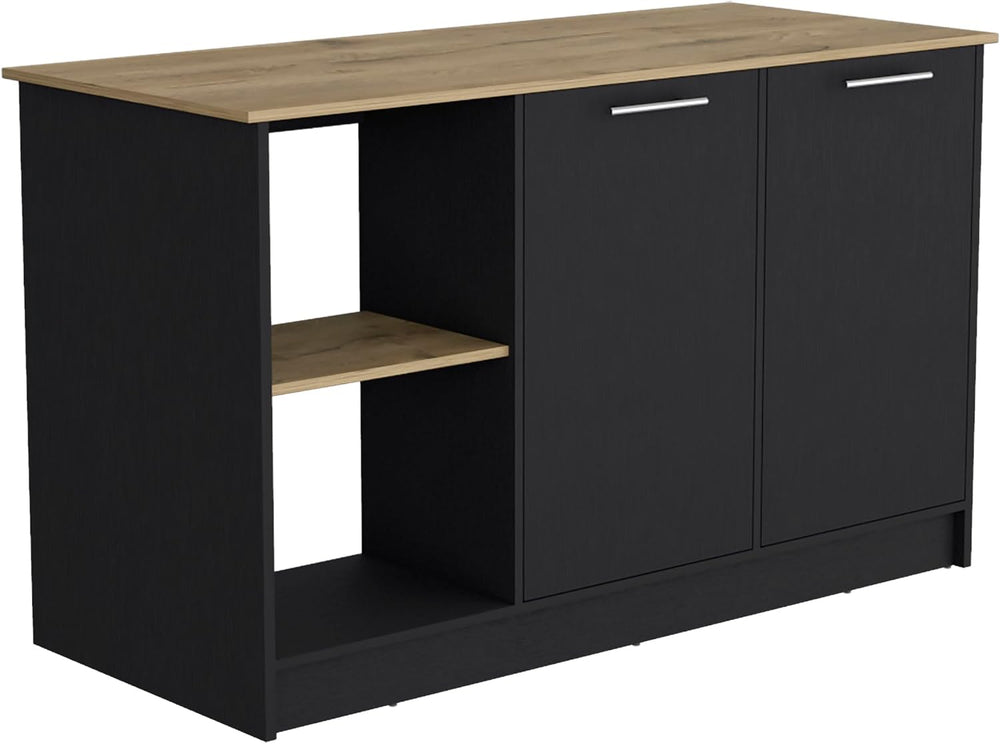 Large Worktop Kitchen Island with Double Door Cabinet