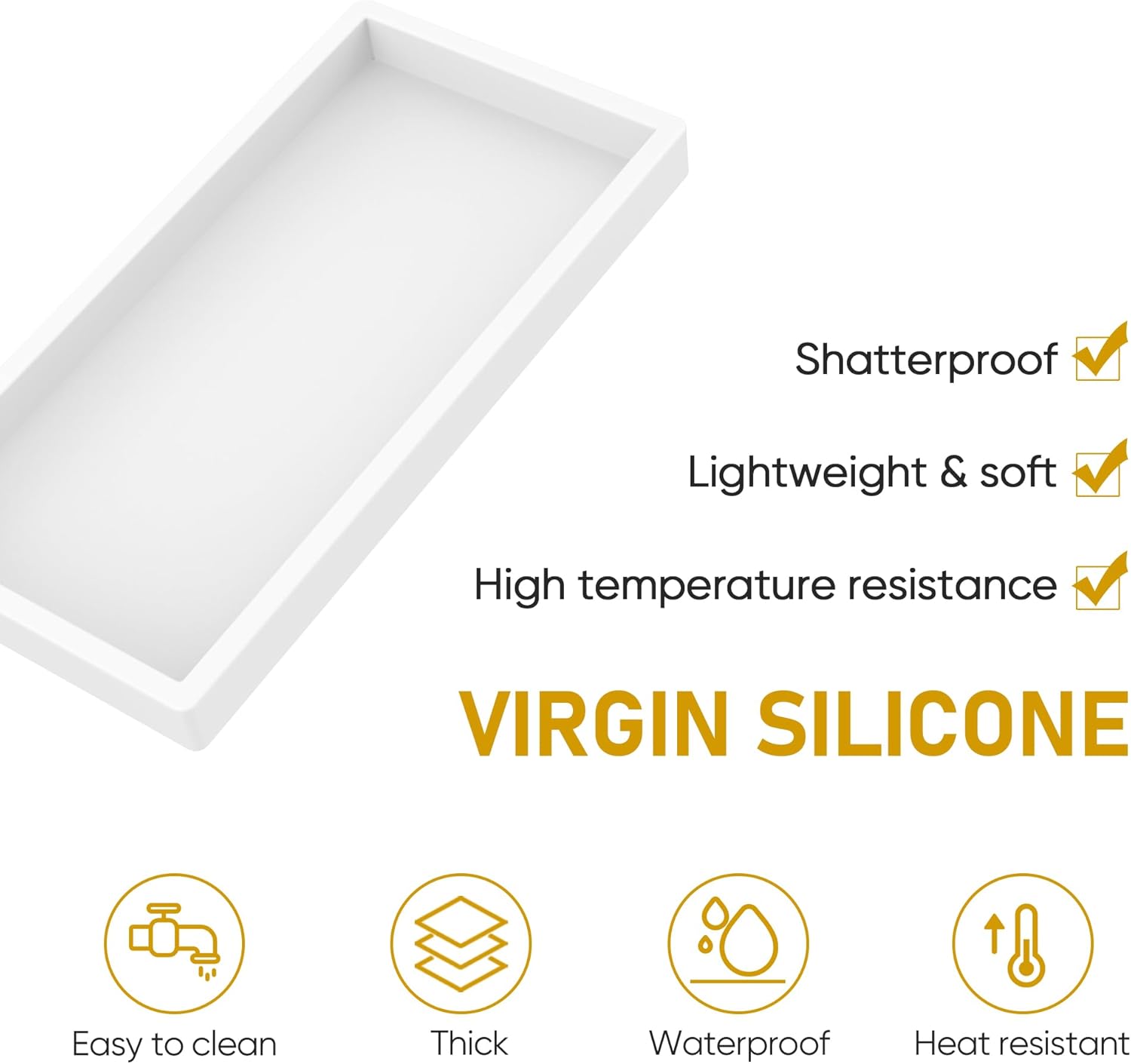 EG-SIPRO Silicone Bathroom Tray, Thickened Shatterproof Rectangle Vanity Tray for Counter, Soap Dispenser Tray - Small 7.8 * 3.9 in - White Marble Pattern
