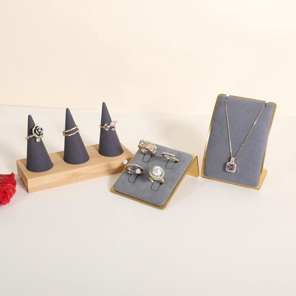 GemeShou Grey Necklace display stand, Velvet Jewelry necklace display holder for selling, small metal earring neck storage organizer, online jewelry photography props【Grey】