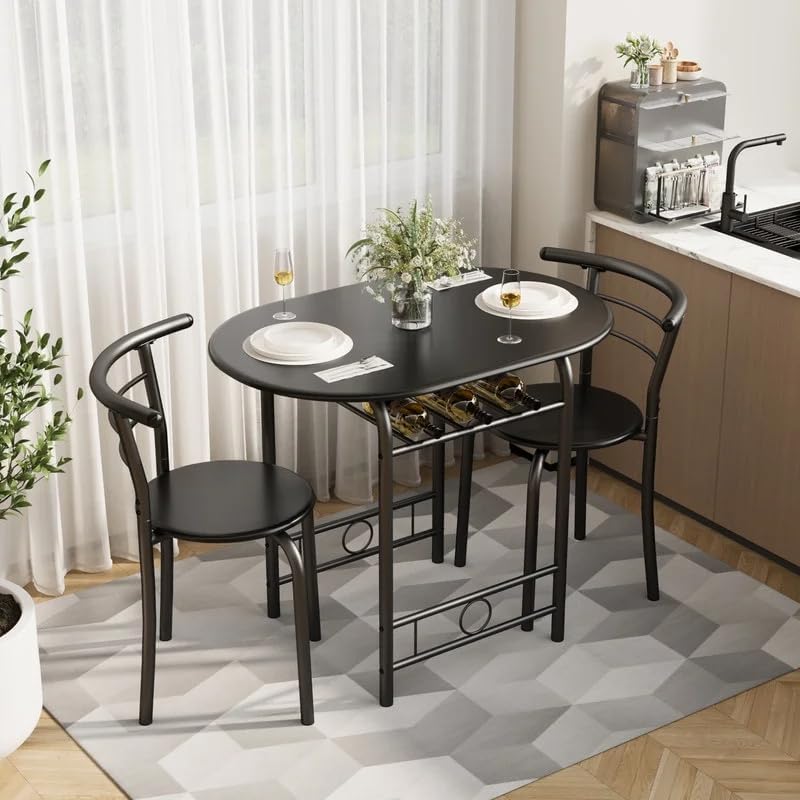 Shahoo 3-Piece Dining Table Set for 2, Kitchen Breakfast Nook Set, Black | 2 ...