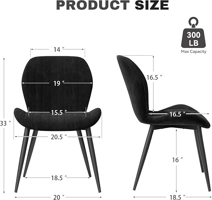 Dining Chairs Set of 2 Modern Velvet Dining Room Chairs Upholstered Dining Chairs with Thick Cushions Metal Legs Armless Back Chair for Kitchen and Living Room Black