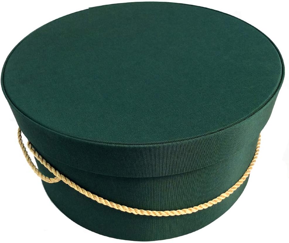 Sarah's Hat Boxes Classic Dark Green Hat Box – 16.75" x 8.5" (Dia. x Ht.) Handmade in USA – Odorless Non-Toxic Adhesive, Cording Handle – Premium Storage for Hats & Accessories