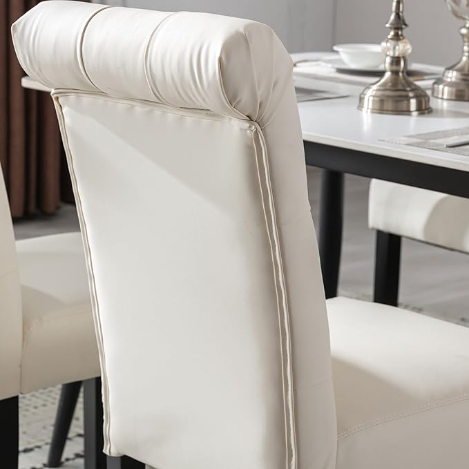 PU Leather Dining Chairs Set of 2, Farmhouse Upholstered Kitchen Chairs Moder...