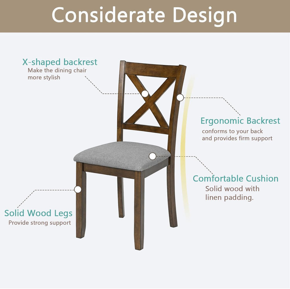 Ball & Cast Wood Frame Dining Chairs Set of 4, Modern Linen Upholstered K...