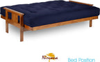 Stanford Futon Set - Full Size Futon Frame with Mattress Included (8 Inch Thick Mattress, Twill Navy Blue Color), Heavy Duty Wood, Popular Sofa Bed Choice