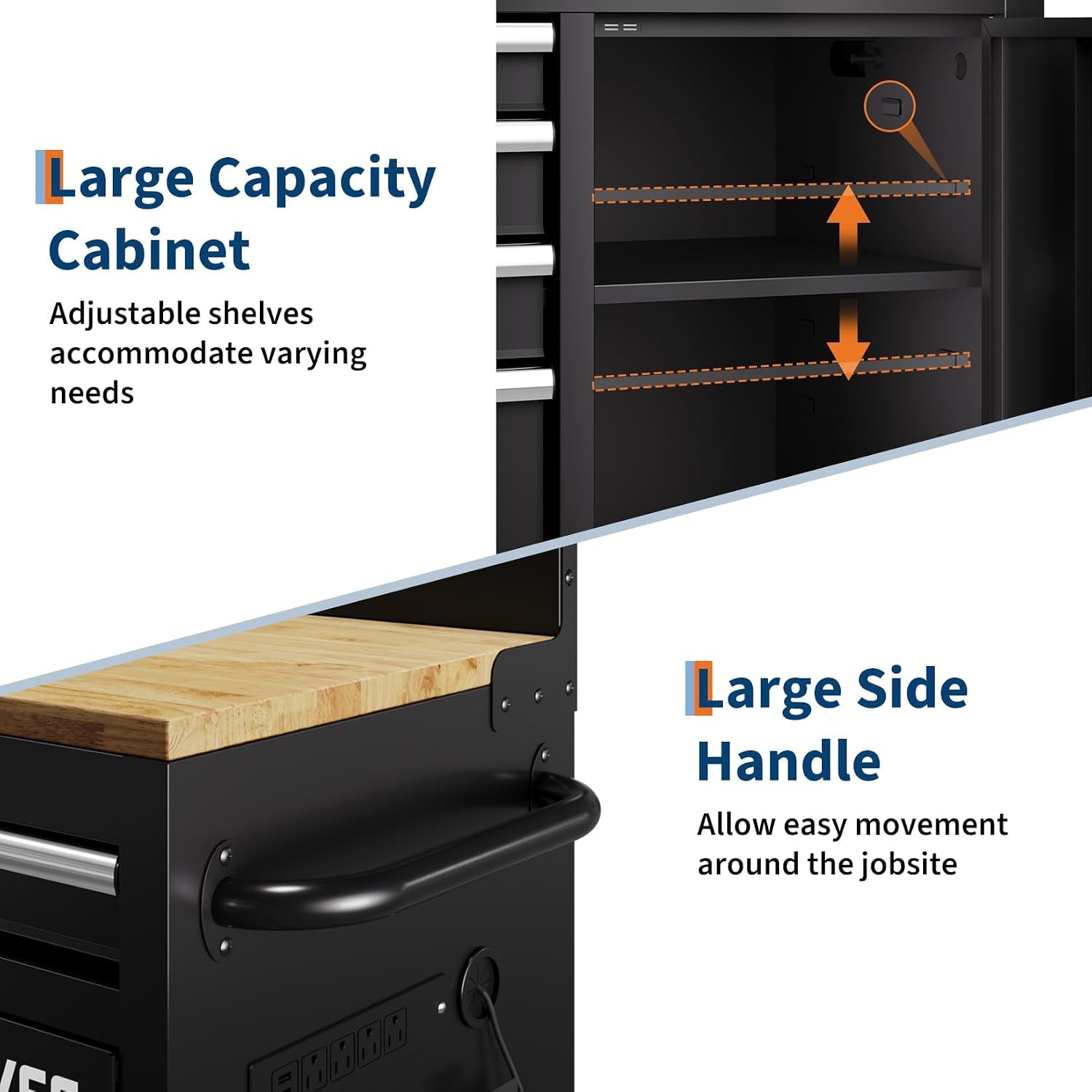 Garvee 60 in Rolling Tool Chest, 10 Drawers Mobile Garage Tool Cabinet | Heavy Duty 1750 LBS Load Workbench with Pegboard & Charging Station for Workshop, Black