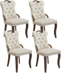 Beige Velvet Dining Chairs Set of 4，Modern Upholstered Dining Room Chairs with Tufted Back and Wood Accents, Curved Solid Wood Legs & Nailhead Trim, Sillas De Comedor Modernas 4