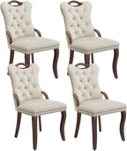Beige Velvet Dining Chairs Set of 4，Modern Upholstered Dining Room Chairs with Tufted Back and Wood Accents, Curved Solid Wood Legs & Nailhead Trim, Sillas De Comedor Modernas 4