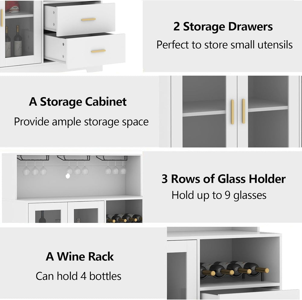 Bar Cabinet for Home with LED Light,Coffee Bar Cabinet w/ Wine & Glass Rack