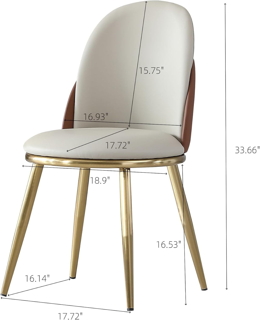 Dining Chairs Set of 2, Modern Faux Leather Chair with Sturdy Gold Metal Legs...