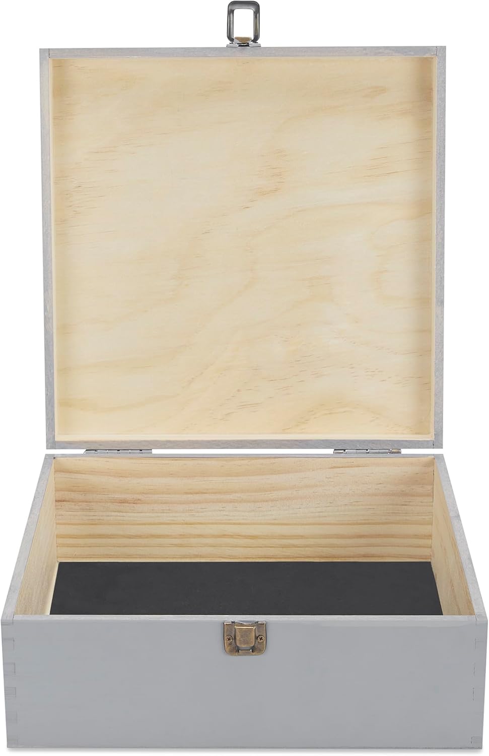 makerflo Large Grey Pine Wood Memory Box with Black Felt Inside, Hinged with Clasp, Keepsake Wooden Box Ideal for Craft and Personalization (Laser Engraving, Epoxy, UV DTF, and Vinyl) – Pack of 1