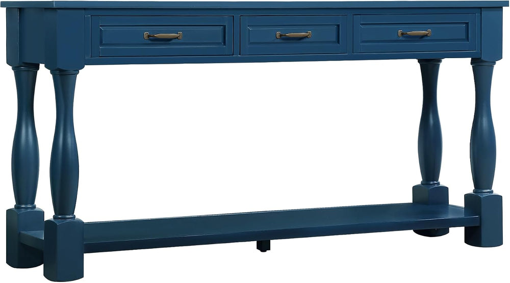 Merax Console Table with 4 Drawers, Retro Entryway Table with Open Storage Sh...