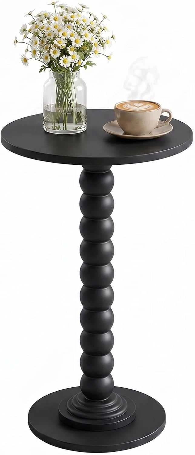 Round Side Table for Small Spaces, Modern Pedestal End Table with Solid Wood ...