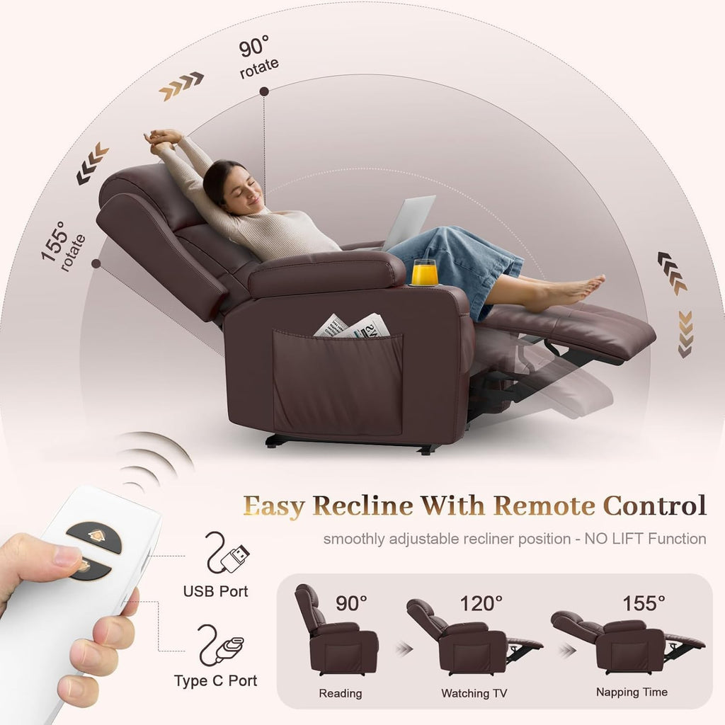 Extra Wide Seat Electric Power Recliner Chair | Heat & Back Massage