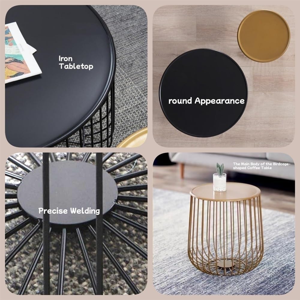 Round Side Table with Storage Shelf, Industrial Accent Furniture with Steel F...