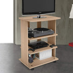 BAKAJI MDF Wood TV Unit with 3 Shelves for Video Games DVD and 4 Wheels Cabinet Trolley TV Stand Modern Design Size 60 x 45 x 80.5 cm (Oak)