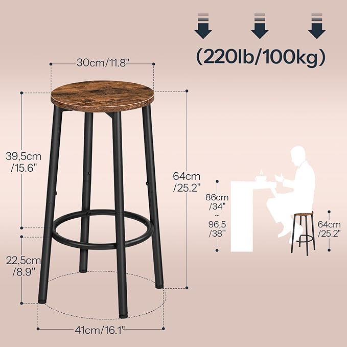 HOOBRO Bar Stools, Set of 4 Bar Chairs, Kitchen Round Height Stools with Foot...