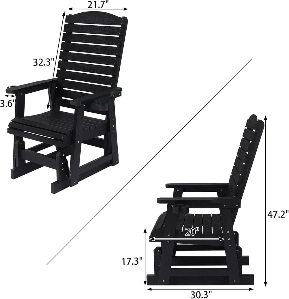 Poly Lumber Patio Glider for One Person, with Cup Holders, High Backrest and ...