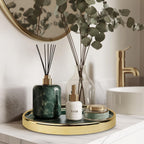 Makeup Perfume Organizer Round Bathroom Vanity Tray Decorative Dresser Tray Countertop Organizer Tray for Cosmetics,Green