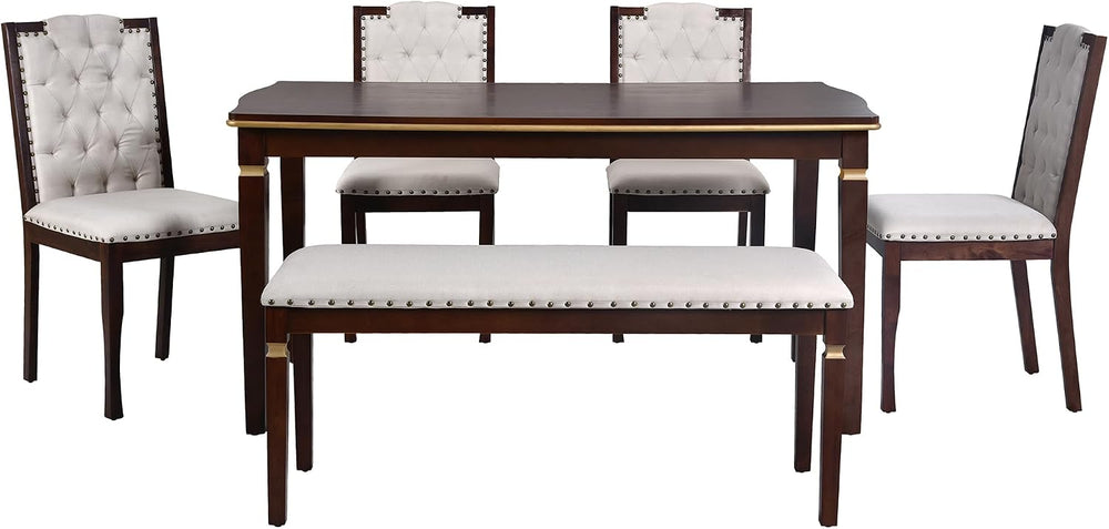 P PURLOVE 6-Piece Kitchen Dining Table Set, 60" Rectangular Table with 4...