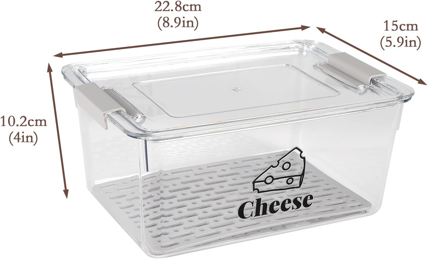 Cheese Container Airtight with Draining Basket Cream Cheese Sliced Cheeses Box with Lid Saver for Fridge Cheeses Keeper Cream Block Shredded Storage Box Saver (Clear)