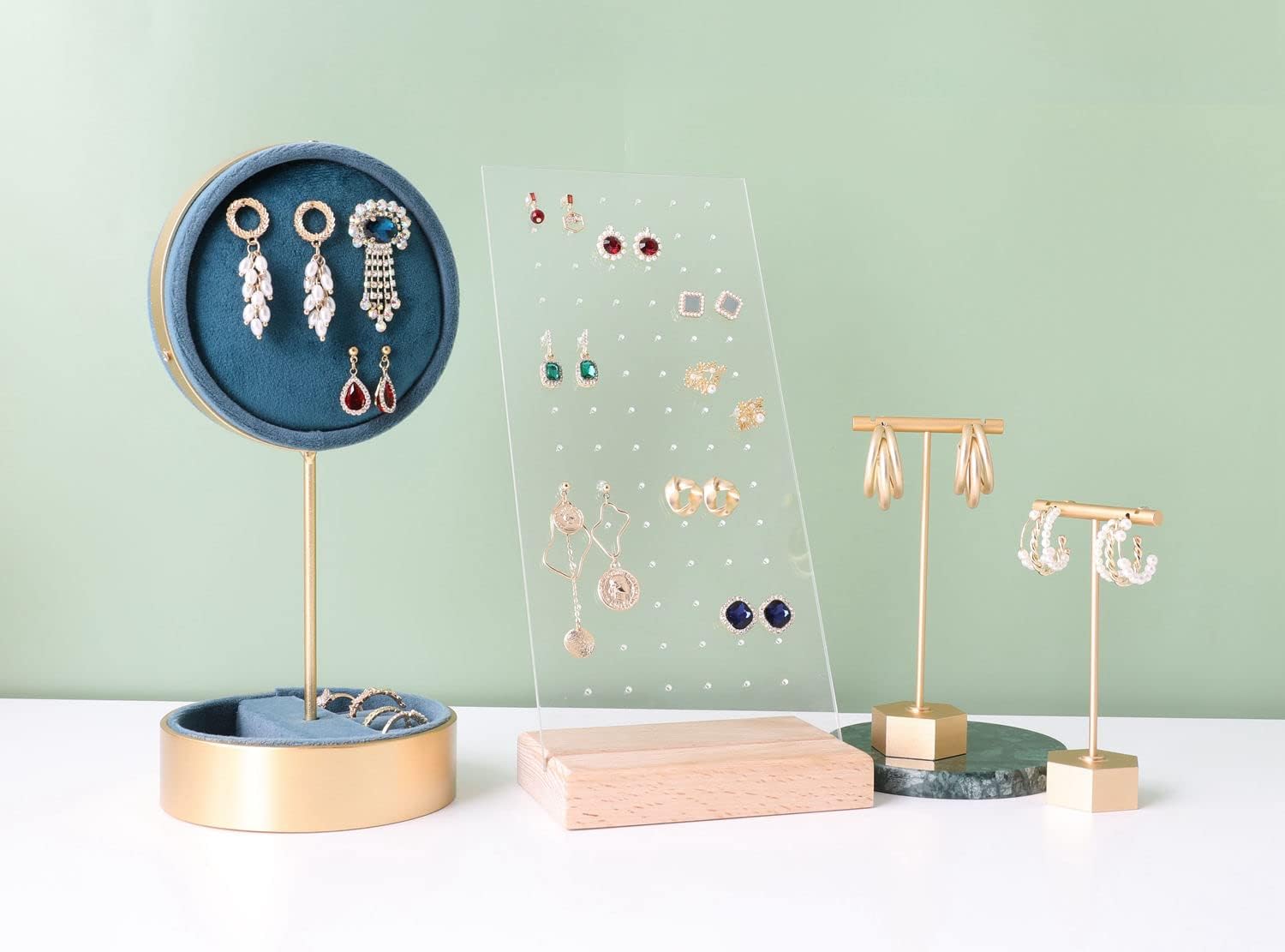 GemeShou Beech earring display for selling jewelry, wooden earring holder for studs display, small jewelry studs display board for show【Wood stand with acrylic board-Beech】