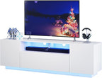 WLIVE Modern TV Stand for 65 Inch TV, Entertainment Center with LED Lights & Large Storage Cabinets, Sturdy Media Console for Living Room, Bedroom, Gaming(White)