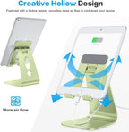 OMOTON Adjustable Tablet Stand for Desk, Upgraded Longer Arms for Greater Stability, T2 Tablet Holder with Hollow Design for Bigger Sized Phones and Tablets Such as iPad Pro/Air/Mini, Green