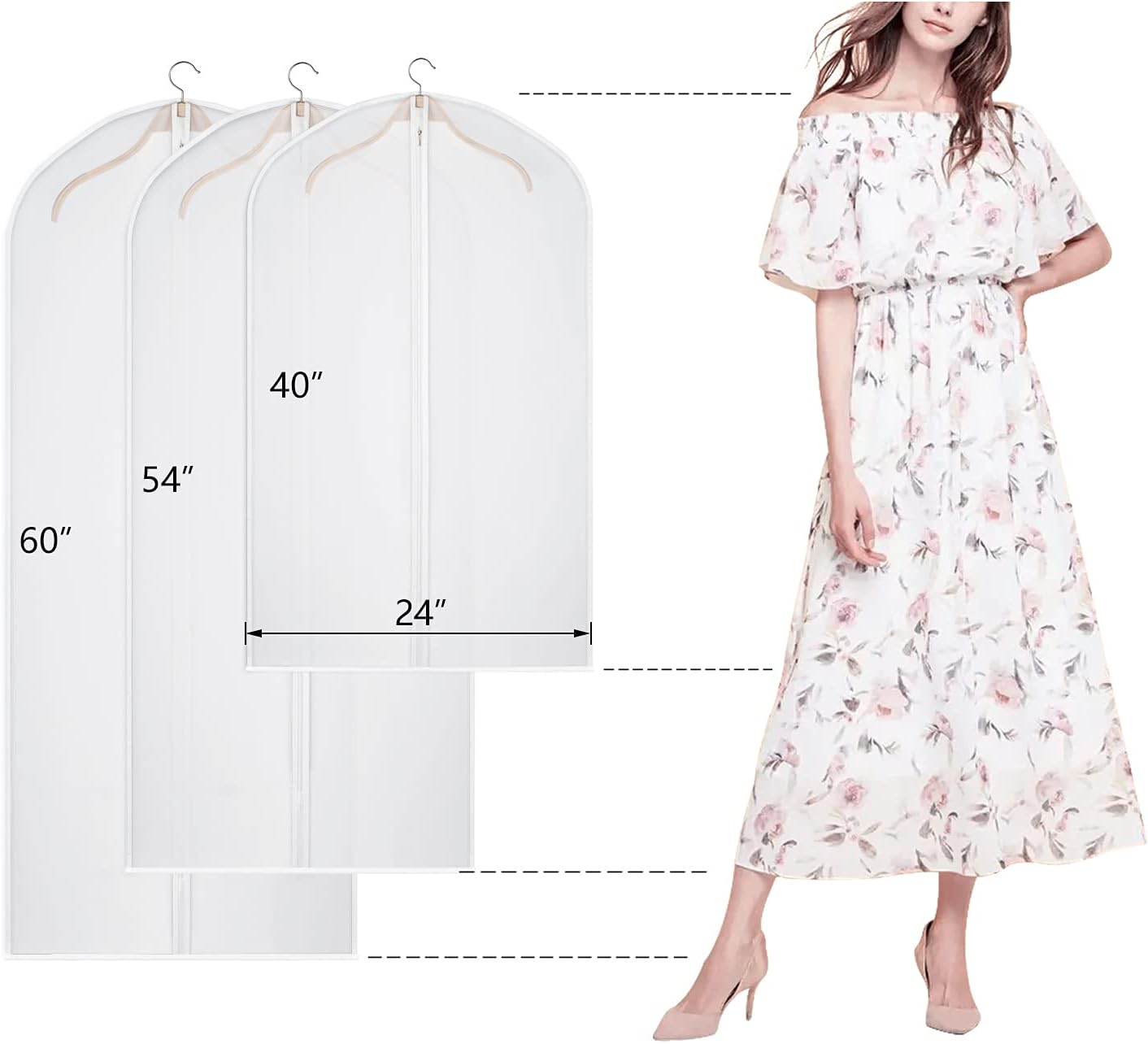 60 Inch Garment Bags 12 Pack Dress Bags for Gowns, Hanging Clothes | Dust-Proof, Suit Protector Cover, Strong Zipper, For Long Dresses Suit Coat, Closet Clothes Storage