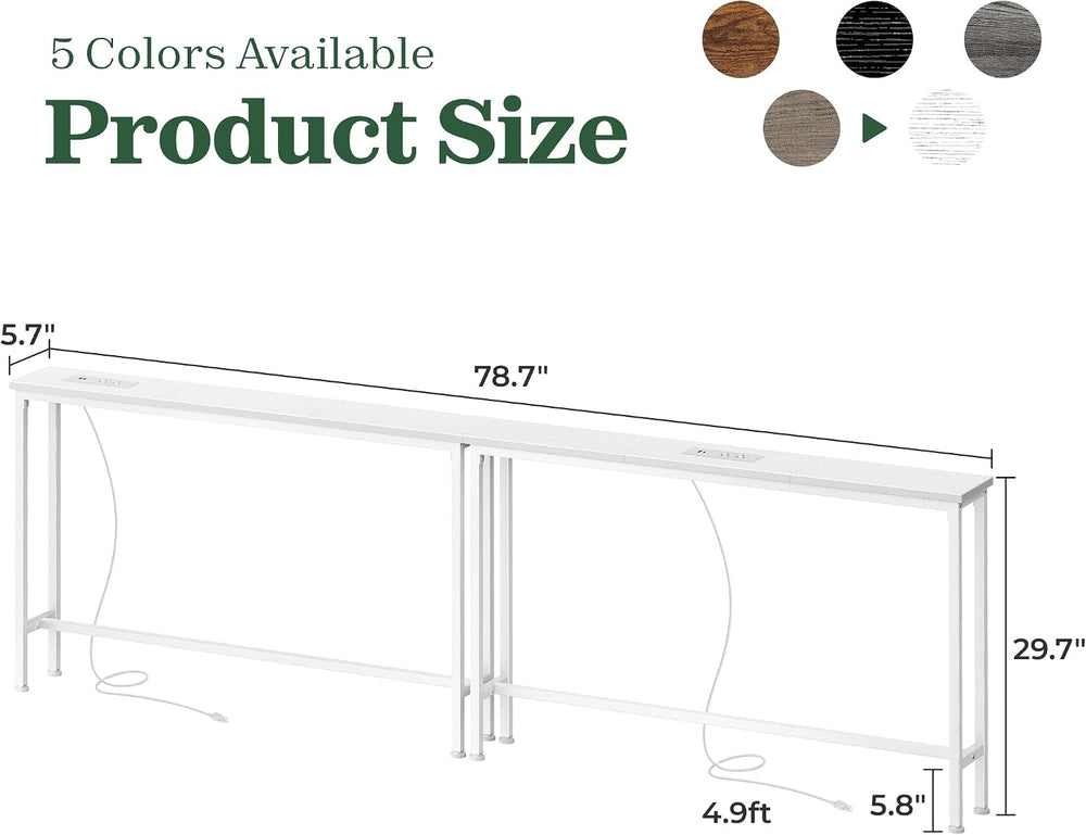 SUPERJARE 78.8 inch Narrow Behind Couch Table with 2 Charging Stations | 2 AC...