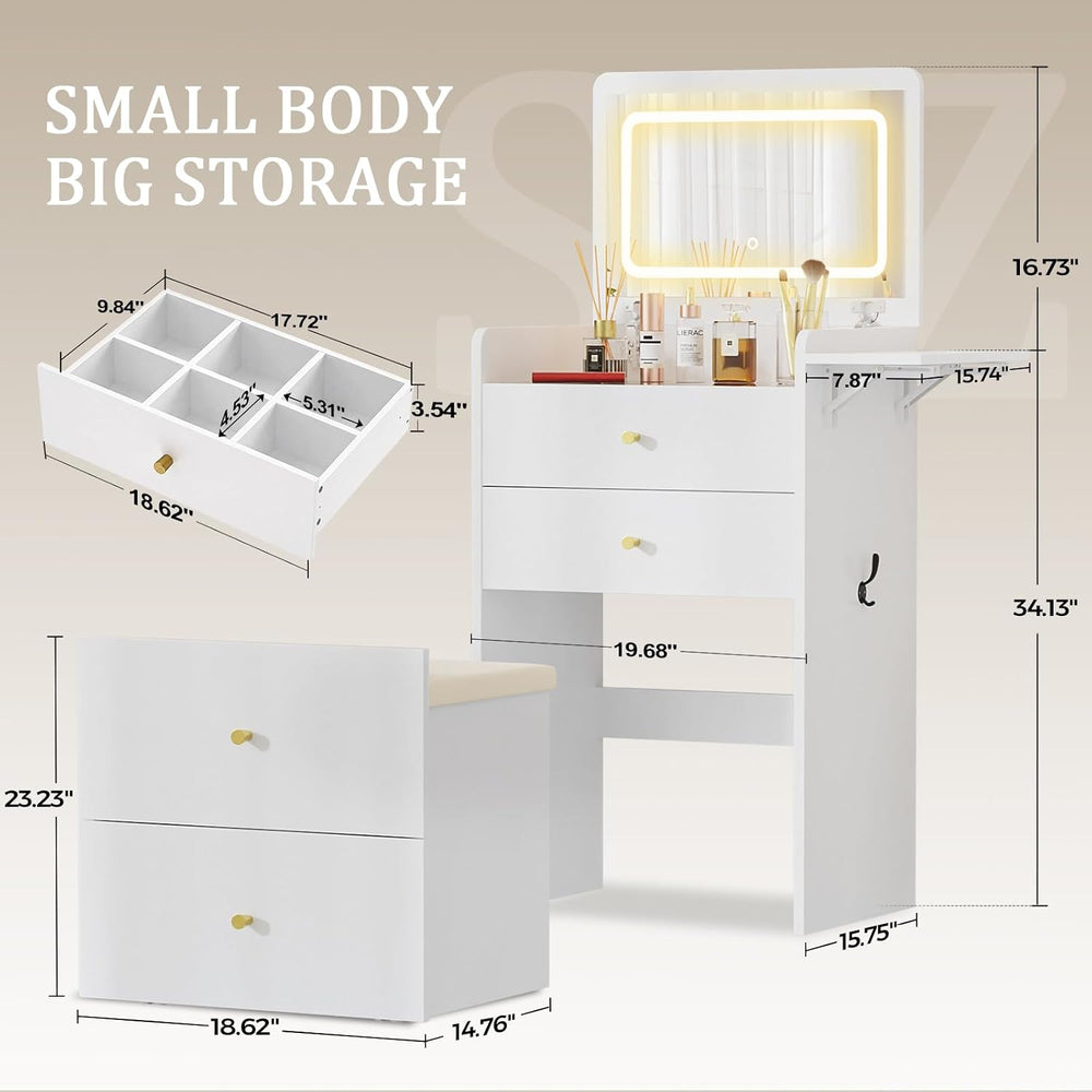 COMHOMA Makeup Vanity Desk with Mirror and Lights, Small 3 in 1 Vanity Table ...