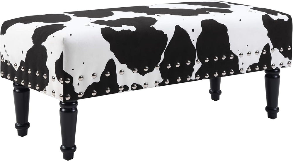 HomeStock Urban Upmarket Faux Cowhide Bench with Nailheads, Bold Statement Pi...