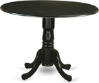 East West Furniture DLSI5-BLK-21 5 Piece Dining Room Table Set Includes a Round Kitchen Table with Dropleaf and 4 Blue Linen Fabric Parson Dining Chairs, 42x42 Inch, Black