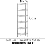 14" Deep x 24" Wide x 86" Height Wire Shelving Kit | 6-Tier | NSF Commercial Storage Rack Unit