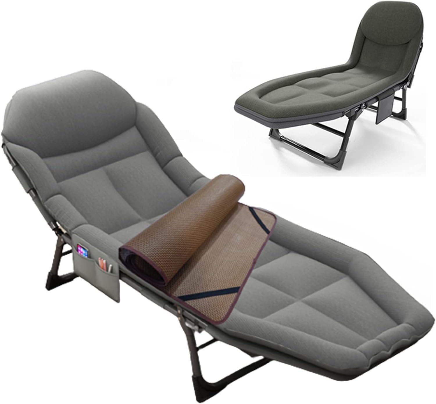 Camping Cot for Adults with Cushion, Portable Folding Camping Cot, 5-Position Folding Chaise Lounge(C1)